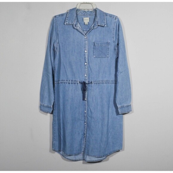G.H. Bass & Co. Dresses & Skirts - G.H. Bass & Co Blue Denim Button Up Shirt Drawstring Waist Dress Size L
